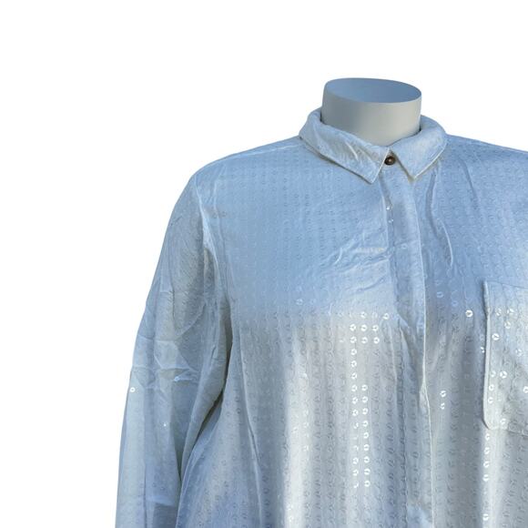 Anthropologie Pilcro Womens Button Up Top Size 3X White Sequin Long Sleeve Bling - Picture 7 of 16